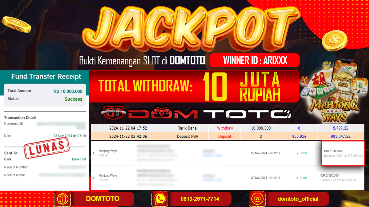 JACKPOT  SLOT MAHJONG WAYS 22 NOVEMBER 2024